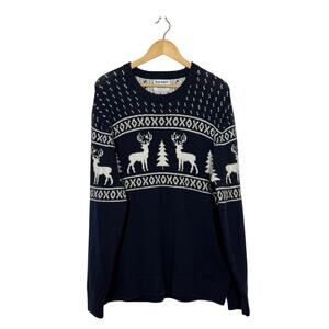 Old Navy Nordic Pullover Sweater Mens Large‎ Navy Fair Isle Reindeer Knit Preppy